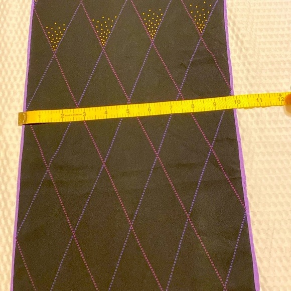 Michel Paris Silk Argyle Scarf - Black and Purple 52” Long Hand-Rolled Edges - Picture 6 of 6
